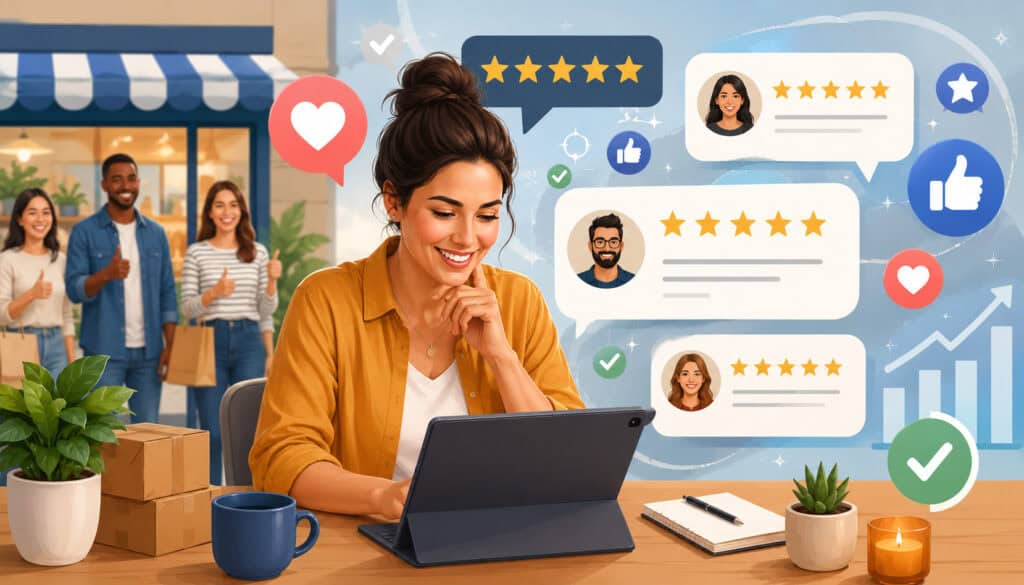 Customer reviews and business growth illustration