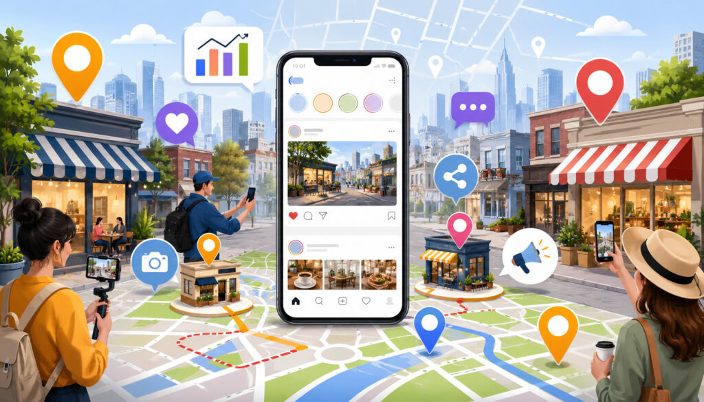Location-based social media marketing illustration