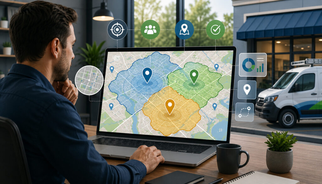 Business service area map planning illustration