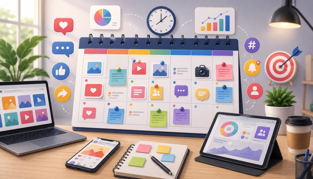 Social media calendar planning illustration